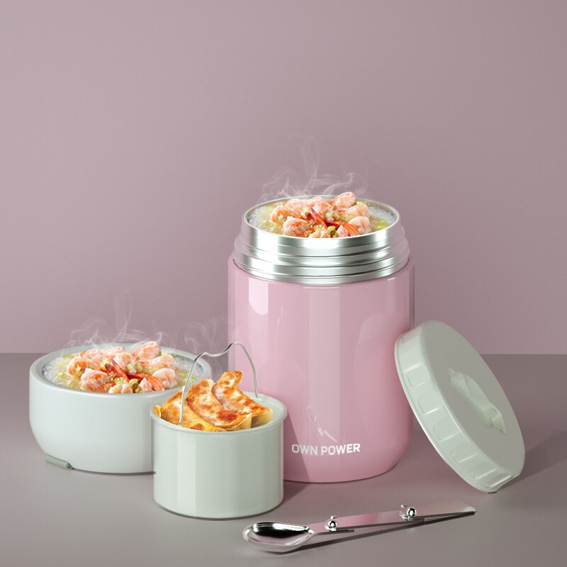 OWNPOWER termos na żywność, 1000ml/1200ml 316 pojemnik ze stali nierdzewnej biznes przenośny piknik, izolowane pudełko na obiad, makaron producent: różowy / 1000 ml