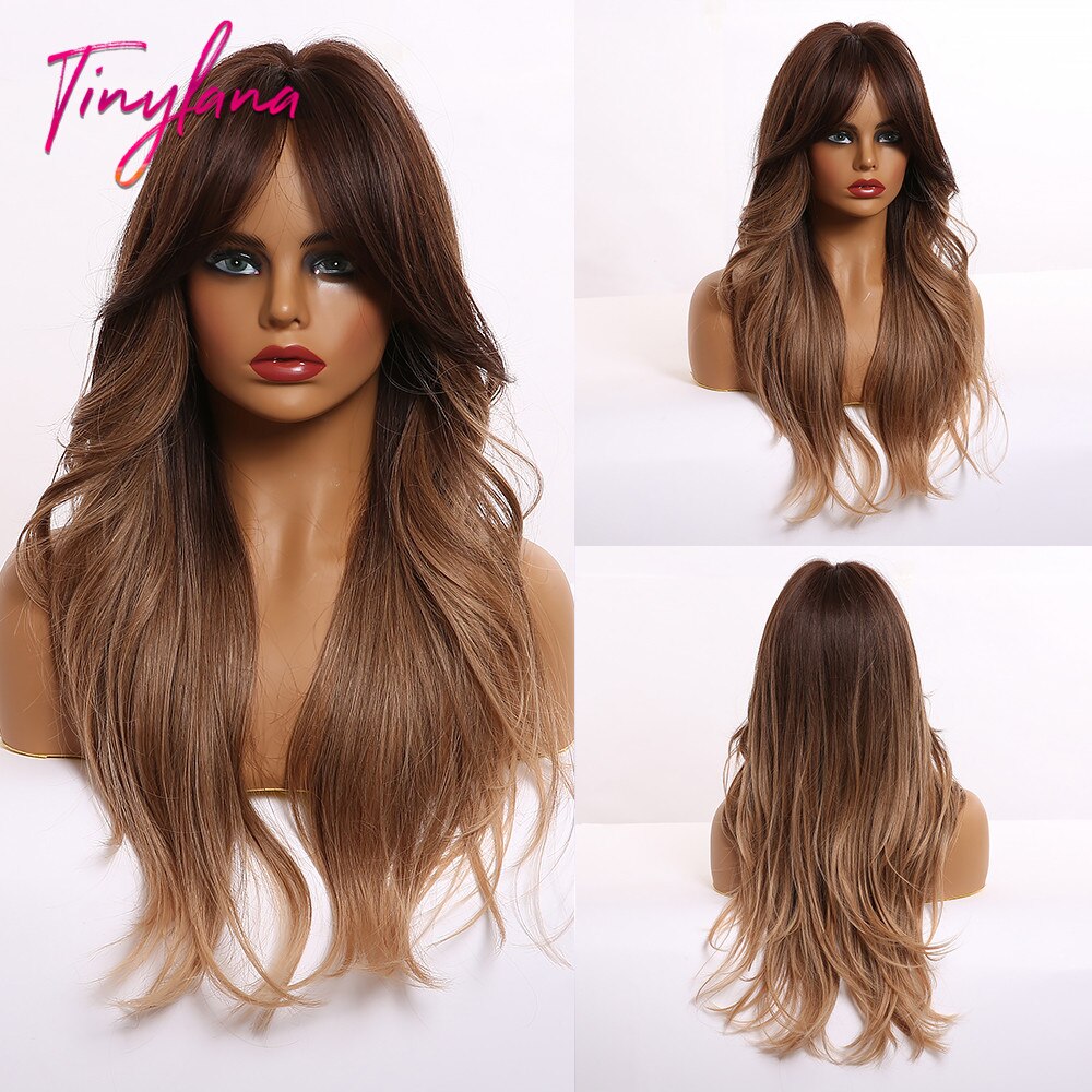 TINY LANA Synthetic Wigs Golden Ash Blonde Ombre Long Middle Point Wavy HairStyle Natural Hairline for Afro Women Heat Resistant: LC301-1