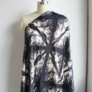 100cm*148cm Polyester Patchwork Dress Scarf Material Ethnic Paisley Fabric Crepe Satin Charmeuse: navy