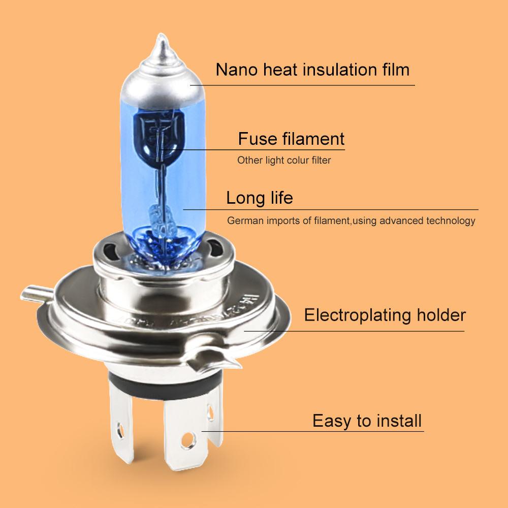 10  h4 halogenlampor till bil 100w 12v 60/55w halogenlampor för helljus och halvljus ,  p43t 9003 superxenon vita 6000k