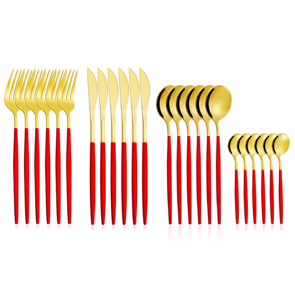 24pcs Gold Dinnerware Set Stainless Steel Tableware Set Knife Fork Spoon Silverware Set Safe Cutlery Set kitchen accessories