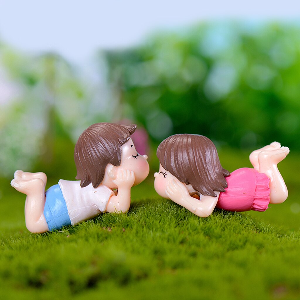 Miniature Couples Fairy Garden Micro Landscape Bonsai Pot Decor: Lying