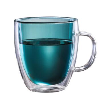 Double-wall Insulated Glass Coffee Cup Tea Mugs with Handle High Borosilicate Juice Glass: Dark green / 450ml