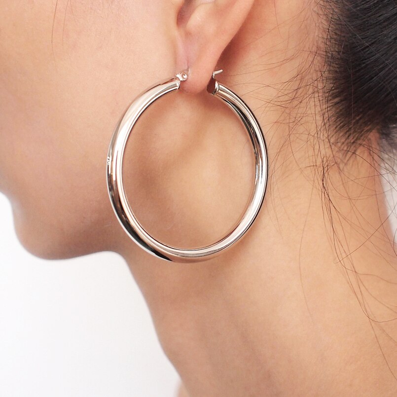 Punk 55mm Diameter Wide Hoop Earrings For Women Stainless Steel Tube Statement Earrings Jewelry UKMOC