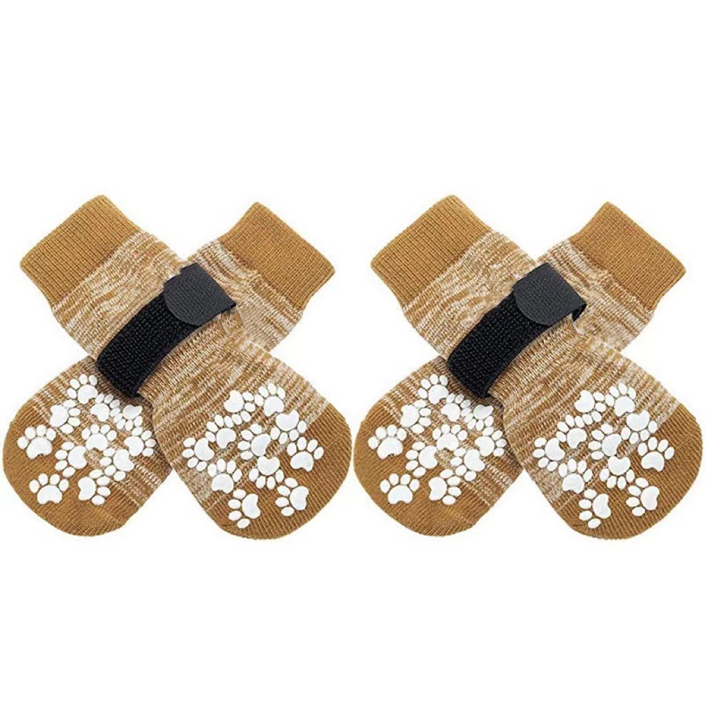 4 unids/set calcetines antideslizantes para perros 4 Uds Protector de pata Control de tracción ropa interior ajustable tejida con refuerzo de goma: M / Marfíl