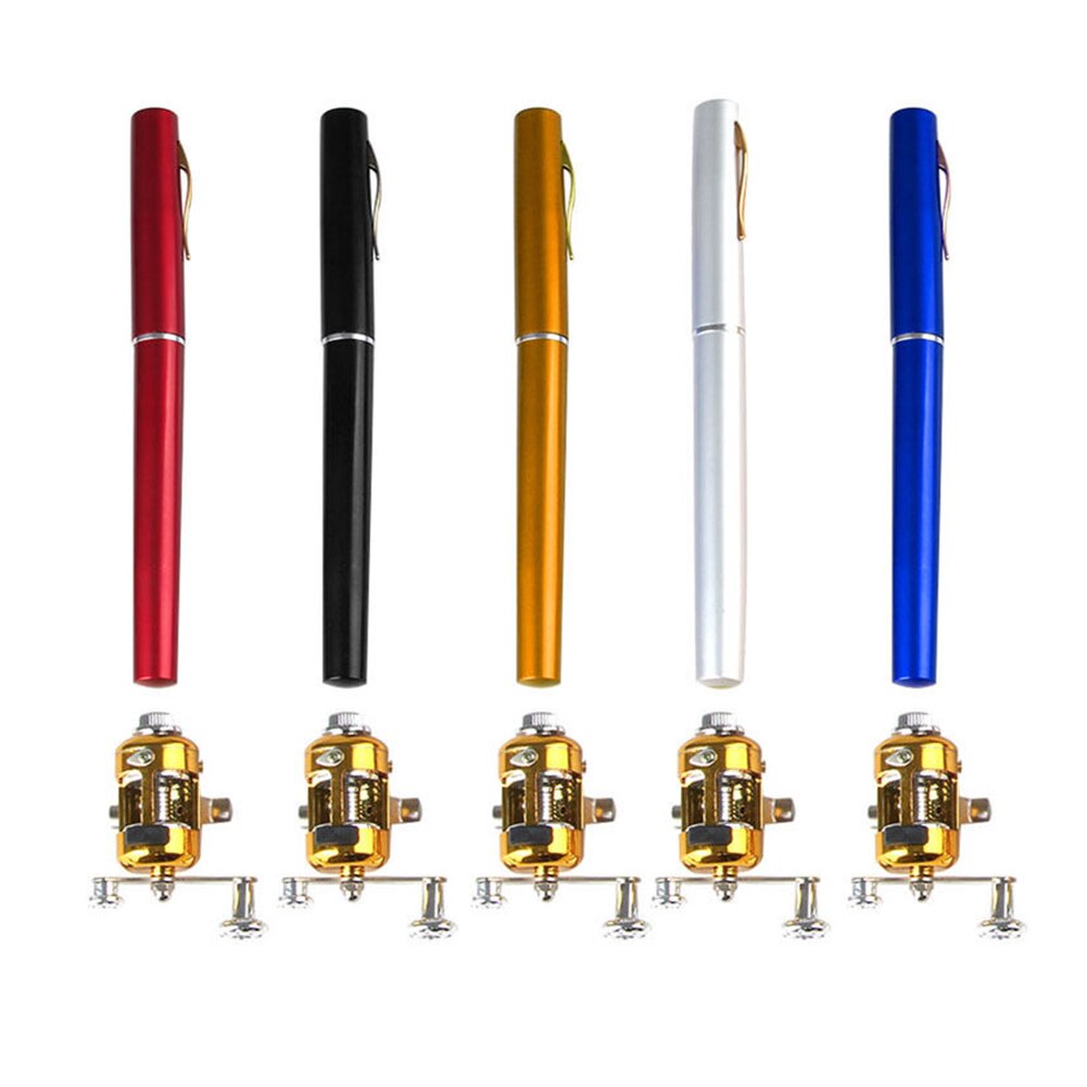 Mini canne à pêche télescopique de poche Portable, pliable en forme de stylo, avec moulinet, pour l&#39;extérieur, pêche en lac et en rivière