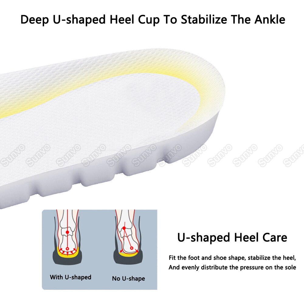 Memory Foam Insoles for Women Men Shoes Inserts High Elastic Shock Absorption Breathable Sports Insole With U-Shaped Heel Pad