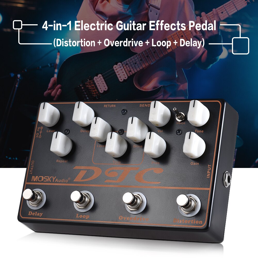 MOSKY DTC 4-in-1 Electric Guitar Effects Pedal Distortion + Overdrive + Loop + Delay strings Guitar Pedal Guitar Accessories