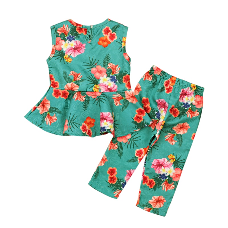 Summer Baby Girls Suit Casual 1 2 3 4 5 Years Toddler Children Clothing Set Floral T-shrts Flower Pants Kids Clothes