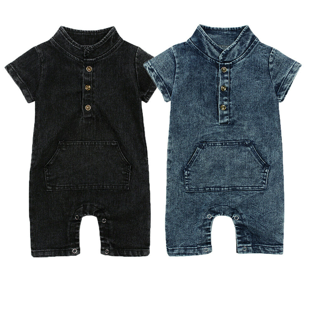 Kid Baby Boy Girl Summer Denim Short Sleeves Romper Jumpsuit Short Sunsuit Denim Casual Clothing