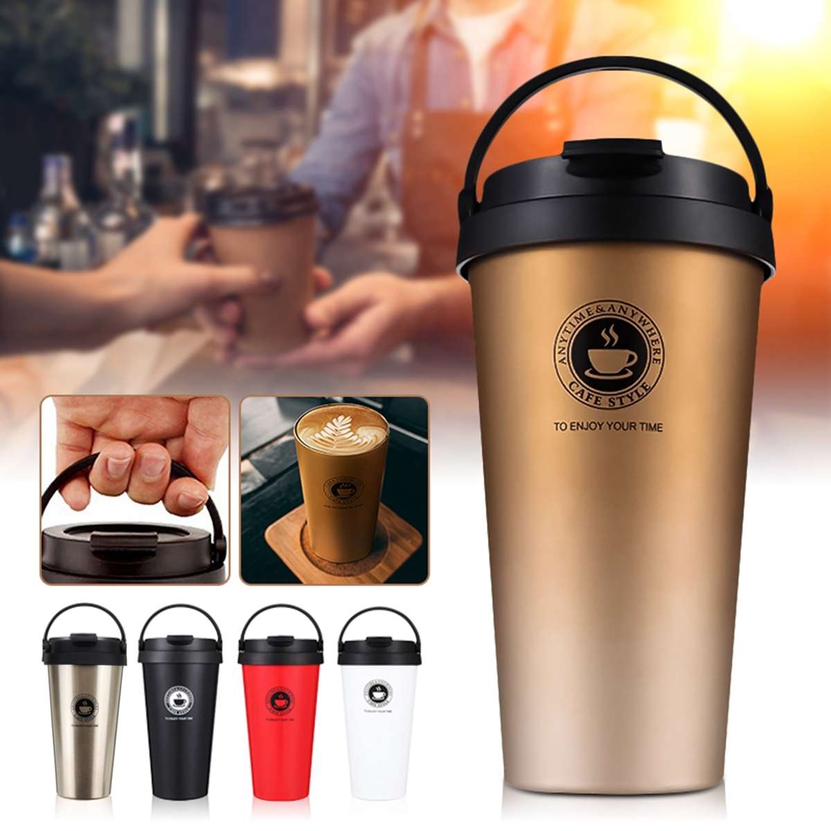500 Ml Draagbare Reizen Koffie Mok Thermoskan Thermo Fles Water Auto Mok Thermocup Roestvrijstalen Thermosflessen Tumbler Cup