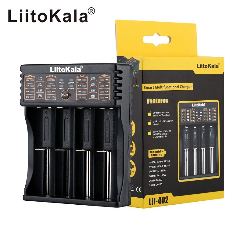 LiitoKala lii-100B lii-100 lii-202 lii-402 18650 Battery Charger 26650 16340 RCR123 14500 LiFePO4 1.2V Ni-MH Rechareable Battery