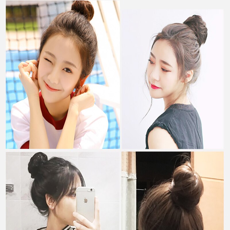 Buqi-extensiones de pelo corto y liso para mujer, moños resistentes al calor, Clip sintético de , accesorios para el cabello