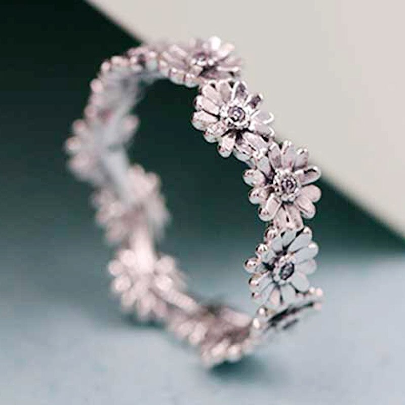 Original étincelant marguerite fleur couronne liberté bague avec cristal pour les femmes 925 bague en argent Sterling partie bricolage Europe bijoux