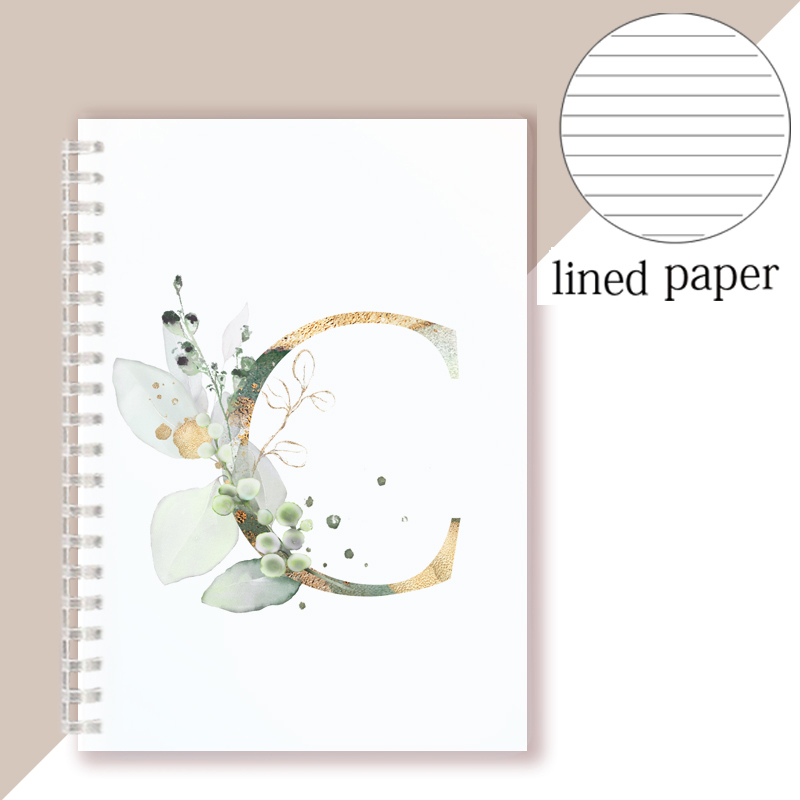 Lined Page Spiral Notebook Initial Alphabet Letters Note Book Writing Pads Majuscule Letter With Flower Personality Name