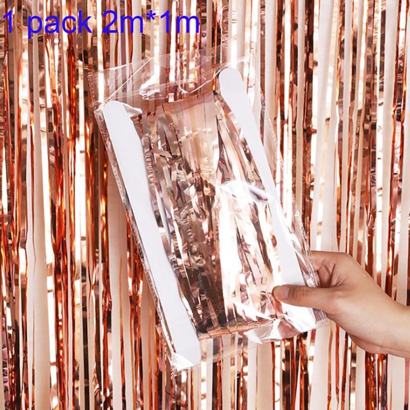 Set roségouden feestdecoraties, ballonnen, kwastjes, folie, franjes, gordijnen, tafellopers, linten voor een bruidsdouche, babyshowerfeestje: 1pc franjegordijnen