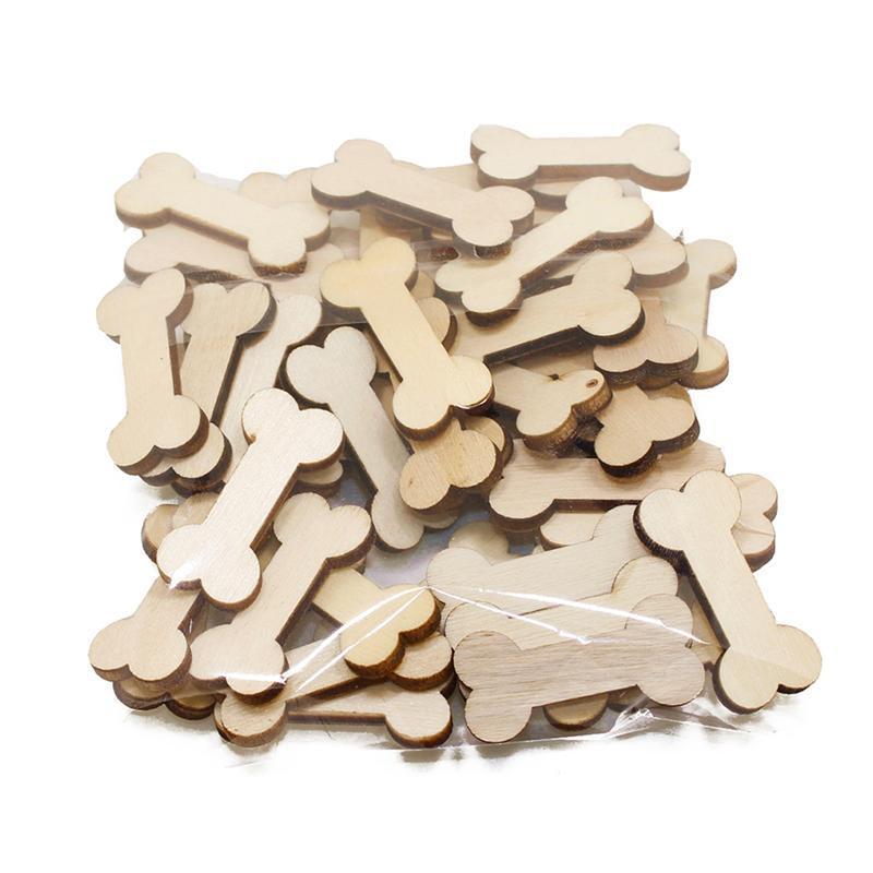 100pcs Dog Bone Cutouts Wooden Blank Crafts Decor for Arts & Crafts Projects Ornaments Wedding Table Scatter Decoration