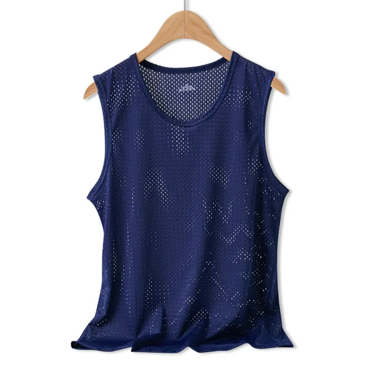 Tops para hombre, chaleco de seda helada, ropa exterior, camisetas sin mangas transpirables con agujeros de malla de secado rápido, chaleco fresco de verano, tanques de viaje para playa: XXL / Azul cielo