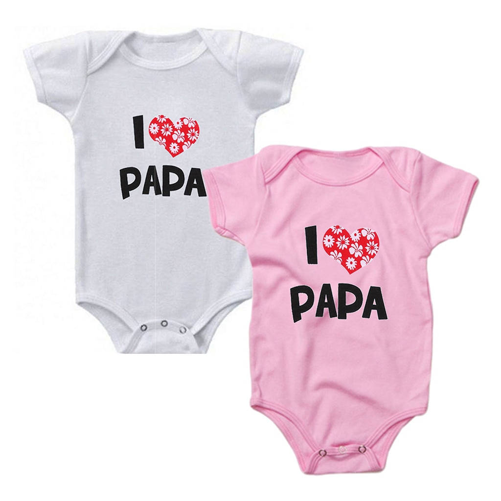 Pasgeboren Rompertjes Baby Baby Meisjes Jongens Korte Mouw Kostuum I Love Papa Romper Set Valentijnsdag Kleding Pasgeboren Baby kleding
