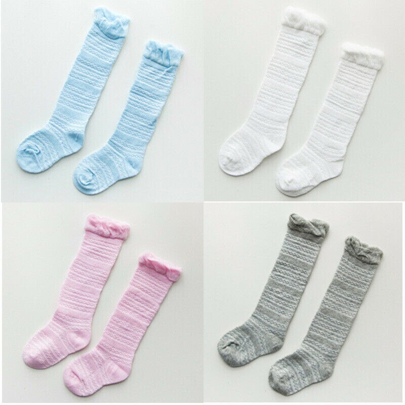 Småbørn nyfødte babypiger unisex knæhøje sokker søde ensfarvede babysokker lange benvarmere bløde bomuldssokker 1-3t
