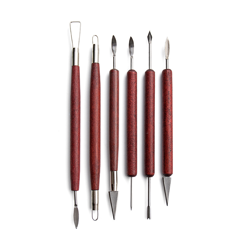 6pcs/set Pottery Clay Sculpting Tools Wooden Handle Pottery Carving Tool for Pottery Sculpture Ceramic Clay Trimming Cutting Kit: Default Title
