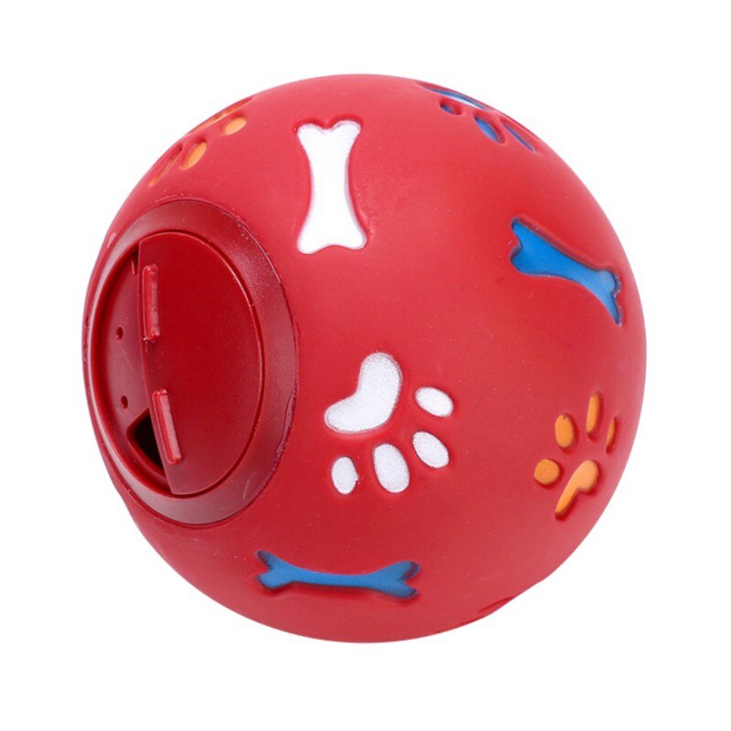 Lovely Dog Puppy Chew Toys Interactive Pet Dog Toys Rubber Ball Paw Bone Print Dog Treats Dispenser: Red / L