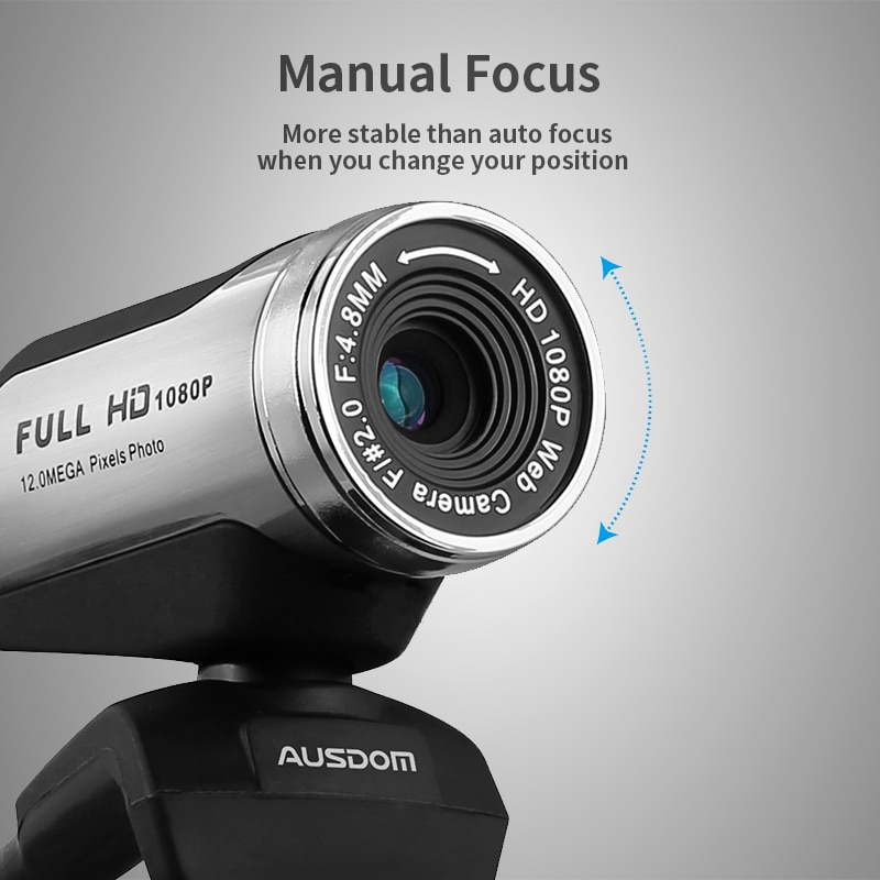 AUSDOM-caméra PC AW615, Webcam HD 2.0x1920 P, avec système de suppression de bruit, avec USB 1080, pour appels vidéos en ligne