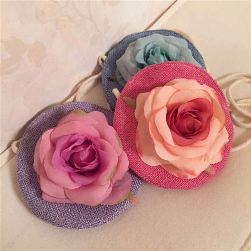 Children's Messenger Bag Fabric Handmade Rose Flower Child Crossbody Bag Linen Handmade Flower Child Shoulder Bag Coin Purse