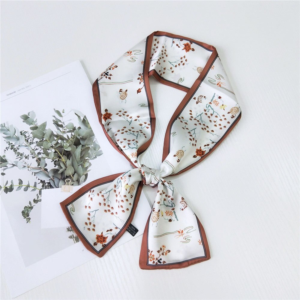 Kleine twill zijden haarsjaal voor dames print halsdoek lint sjaal lange smalle hoofddoek handvat tas sjaals voor dames: 07