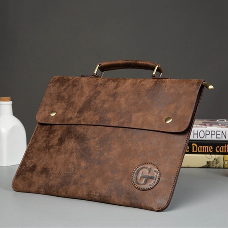 Men's Business Briefcase - Faux Leather Laptop Bag - Single Handle - Hasp Closure - 13.78" W x 10.63" H