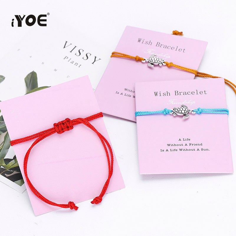 IYOE Friendship Sea Turtle Card Wish Charm Bracelet For Women Men Kids Vintage Animal Lucky Red String Bracelets Friends Lover