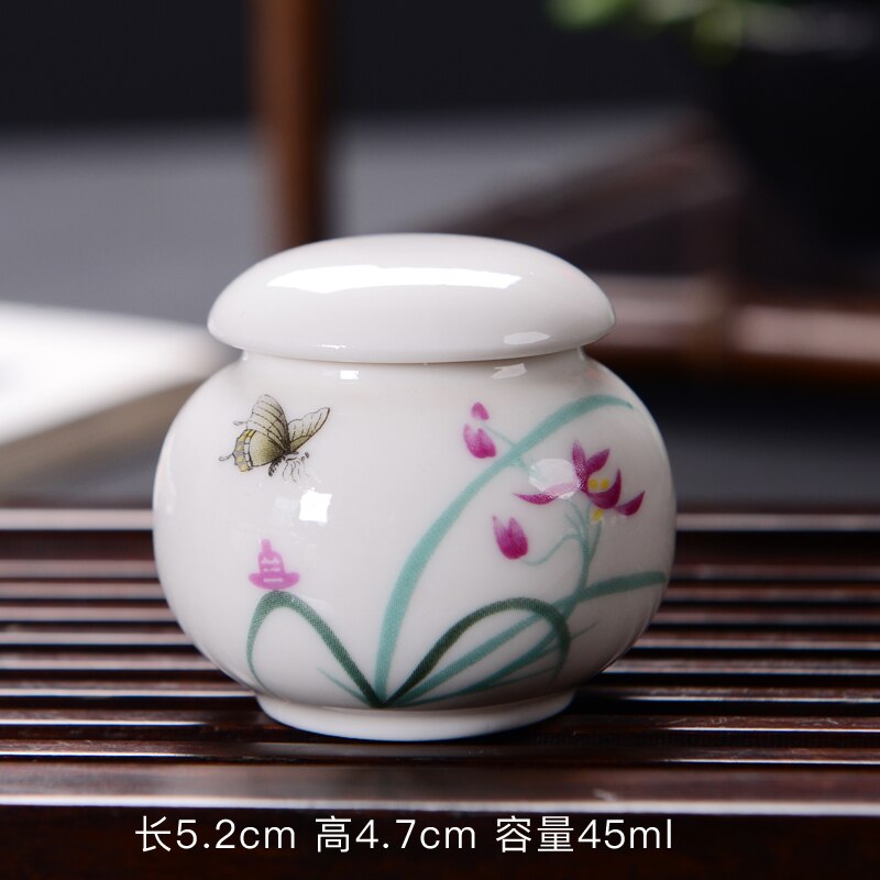Caja de almacenamiento portátil, recipiente de té sellado de cerámica para viaje, Mini tetera de Kung Fu, de porcelana, tarro de cerámica: Small orchid