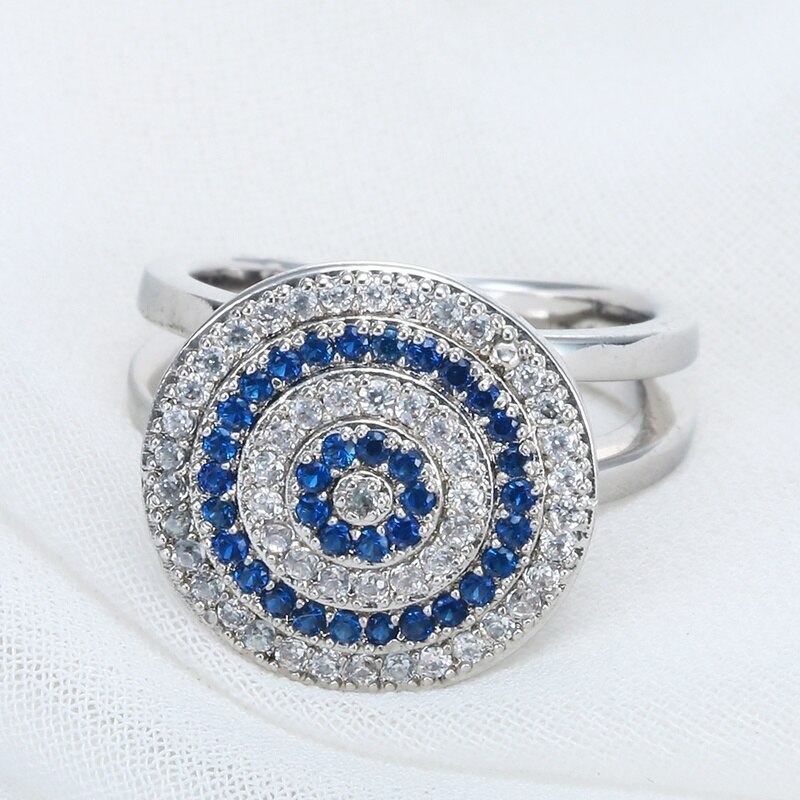 Luxe Ronde Blue Zircon Vrouwen Ringen Klassieke Sieraden Bruiloft Verjaardag Cadeau Voor Vrouw/Moeder Elegante Dame Vinger Ring