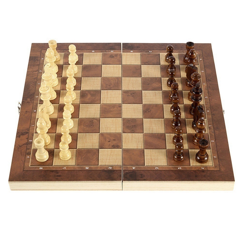 39.5 Cm Deluxe Houten 3-in-1 Spelset - Schaak, Dammen & Backgammon Met Magnetische Opbergdoos