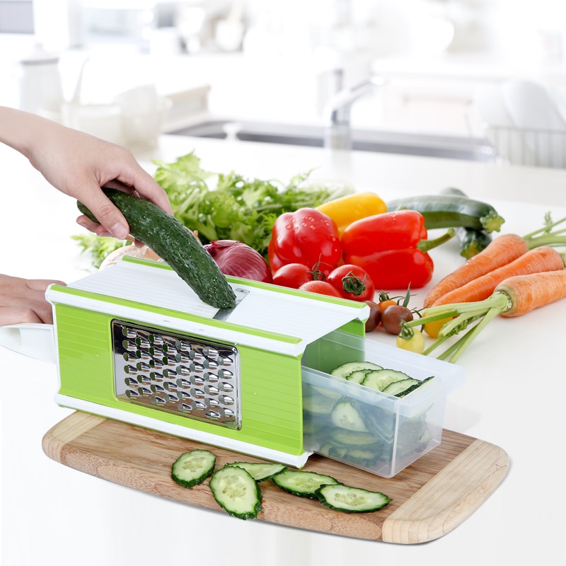 PP Materiaal 4 Blades Multifunctionele Rasp Mandoline Slicer Groentesnijder Dunschiller Groente Container