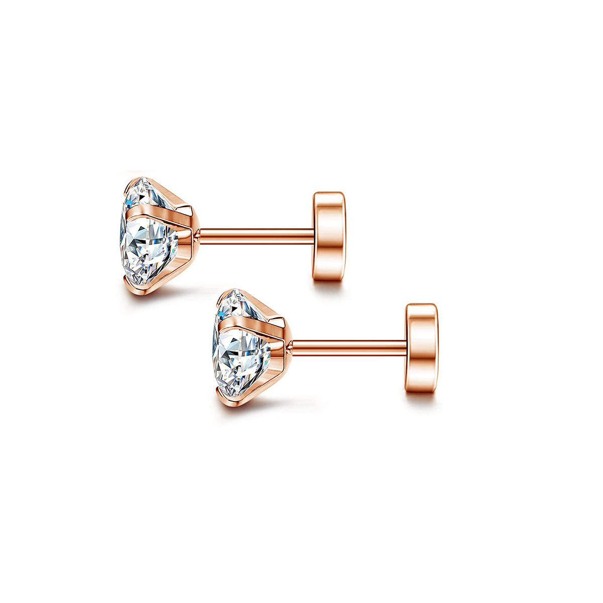 1Pair Stainless Steel Crystal Screw Back Stud Flat Earrings for Women Men Punk Cool Clear Cubic Zirconia Tiny Piercing Style: black / SILVER PLATED