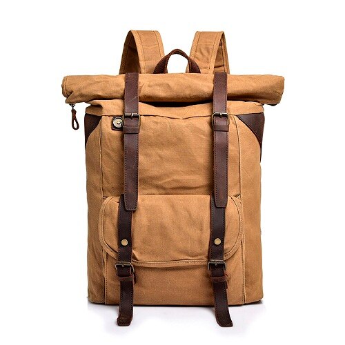 Retro Canvas Rugzak Voor Mannen Schoudertas Grote Capaciteit Rugzak Multifunctionele Leisure Bergbeklimmen Zak: Khaki