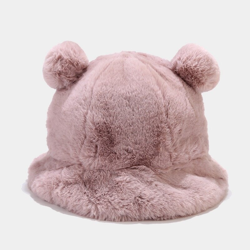 Cappello da pescatore giapponese carino peloso orecchio coda giovane donna studente Qiu dong ispessimento bacino di cappello caldo: rosa