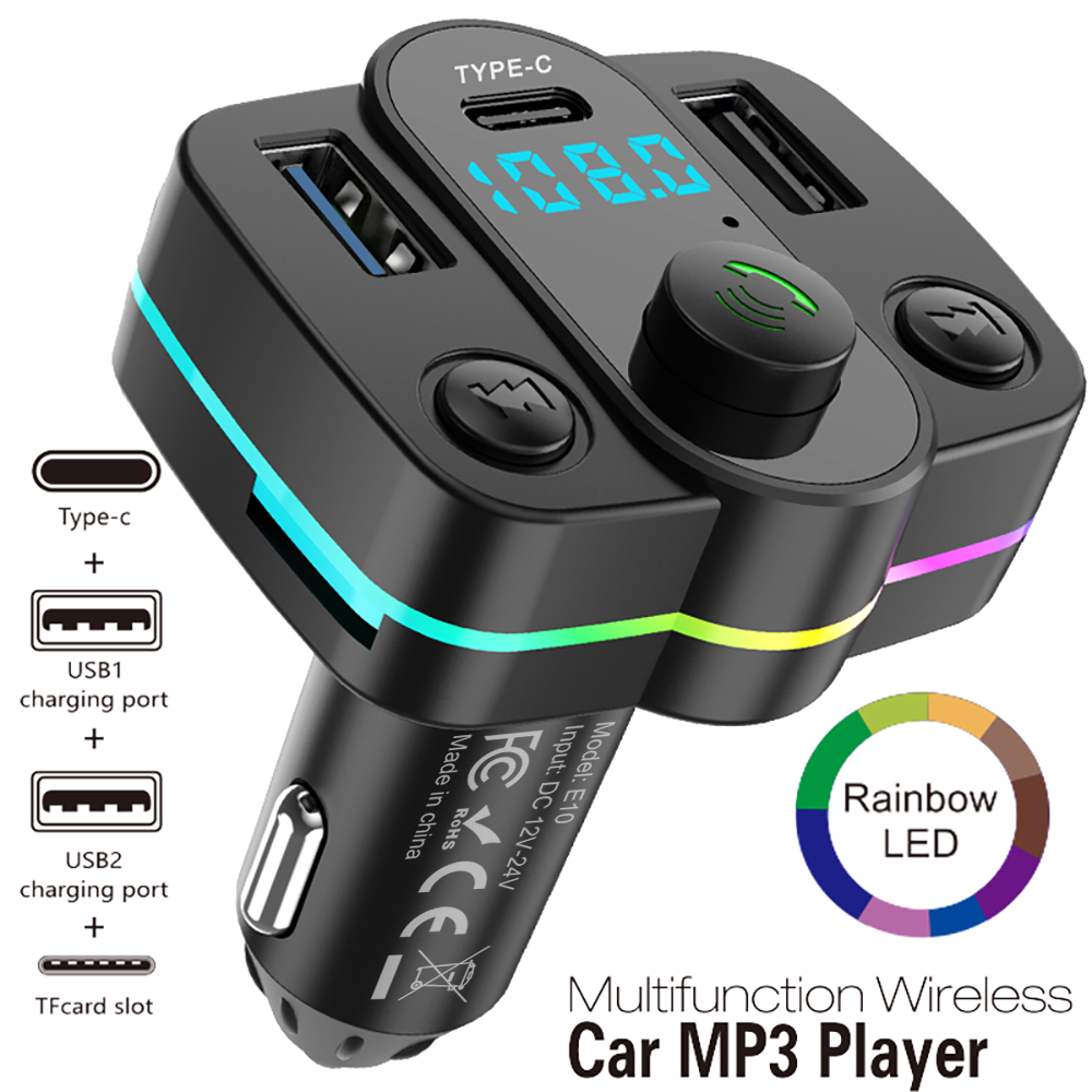 Bluetooth FM Transmitter Car MP3 Player Dual USB Type C Car Charge & Call Hands-Free for Safe Car Auido Receiver