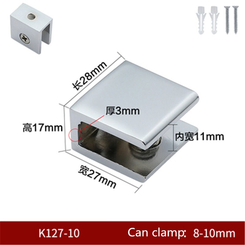 Lote de 2 unidades de pinza soporte de aleación de Zinc de forma cuadrada para estante de vidrio brillante, abrazadera de 6mm/10mm/12mm