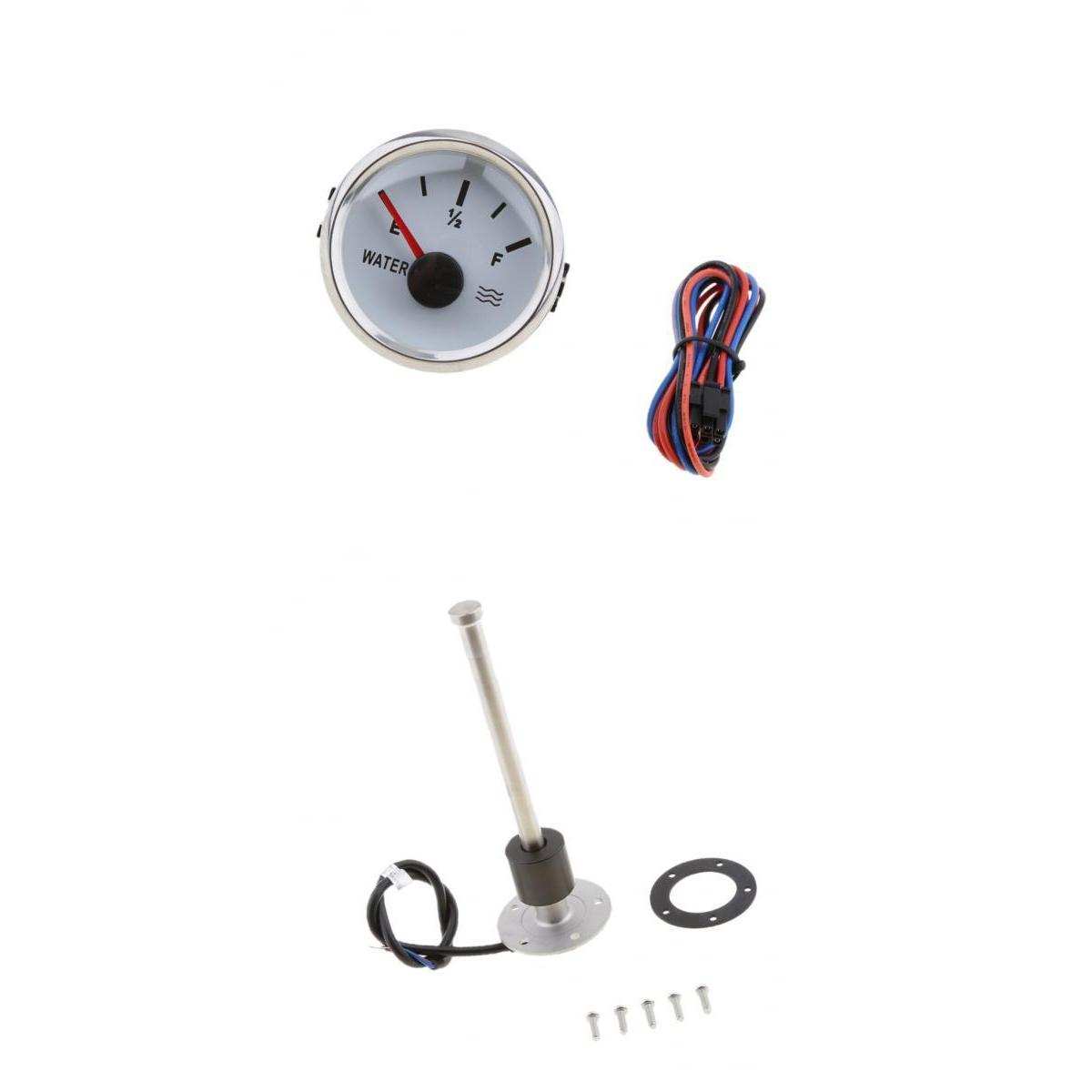 200mm Oil Fuel Water Level Sensor Kit &amp; 52mm Round Water Level Gauge Meter for Marine Boat Replace
