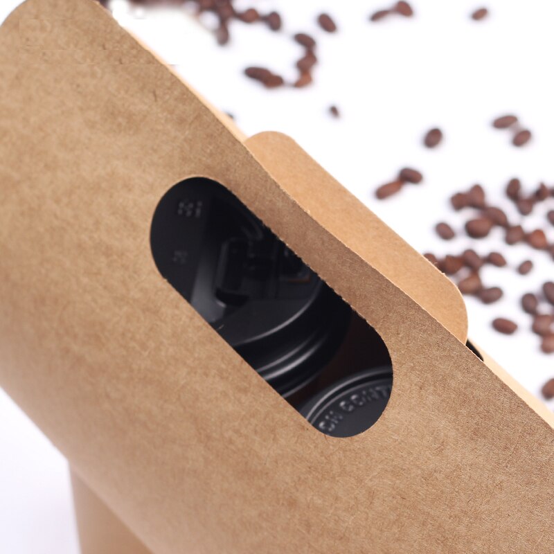 Engangs kraftpapir kop base håndtag holder miljøvenlig kaffe mælk te kop bakke takeaway drikke emballage 50 stk/parti  sk802
