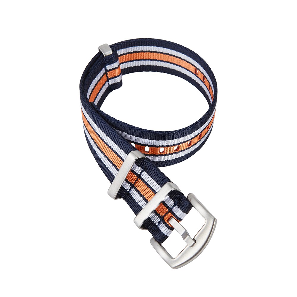 Heavy duty nylon nato horlogeband 20mm 22mm zulu band roestvrijstalen gesp heren vervangende armband horloge accessoires: Blauw wit oranje / 20mm