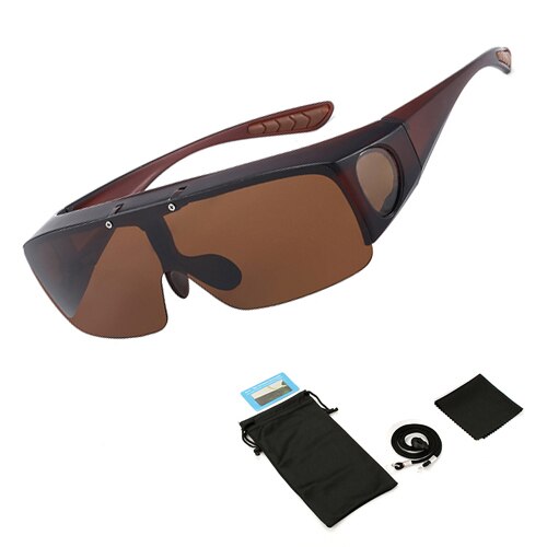 Fit Über Sonnenbrille Polarisierte Linsen Männer Frauen Angeln Sonnenbrille Abdeckung Für Myopie Gläser Goggles Sport Brillen: Brown with bag