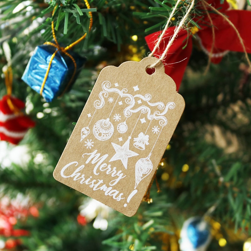 50 st god jul kraftpappersetikett tack papper hängetikett etikett för kartong papperspåse inslagning av kläder plaggetiketter