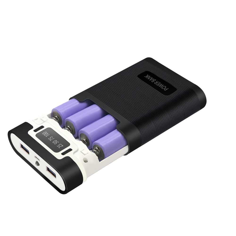Banco de energía de batería 18650, linterna de 5V, 4 ranuras, caja de cargador USB, bancos de energía portátiles para viajes