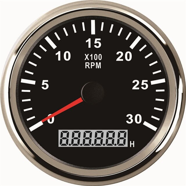 12V/24V Universal 85mm REV Counter with Hour meter Waterproof Tachometer 0-3000 RPM For Outboard Motor Boat Auto Gauge M16 M18: Silver Black 3K RPM