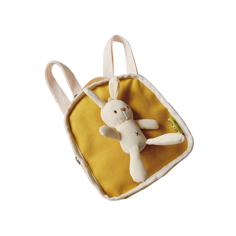 Sød børn rygsæk moderigtige tasker med kanin dukke alsidig studerende pakke små børn baby piger: Gul