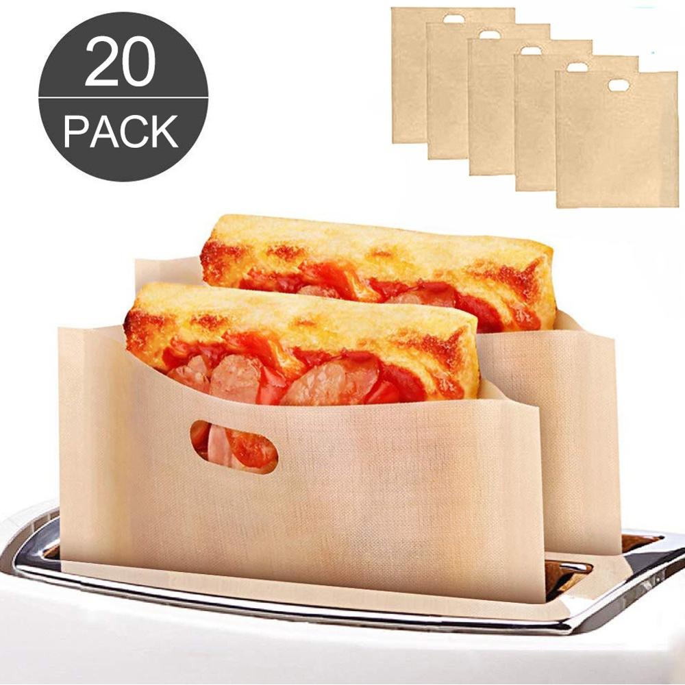 20pcs/pack Non Stick Toaster Bags Reusable Heat Resistant Grilled Cheese Sandwich Bread Bag Kitchen Cooking Toaster Oven Bags