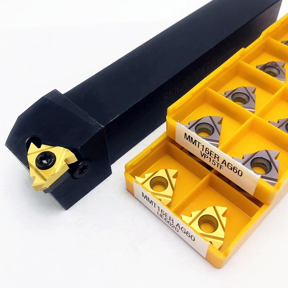 Externe Draad Draaien Gereedschaphouder Ser 1212H16 SER1616H16 SER2020K16 SER2525M16 + 10Pcs Carbide Insert MMT16ER Draaibank Onderdelen Tool